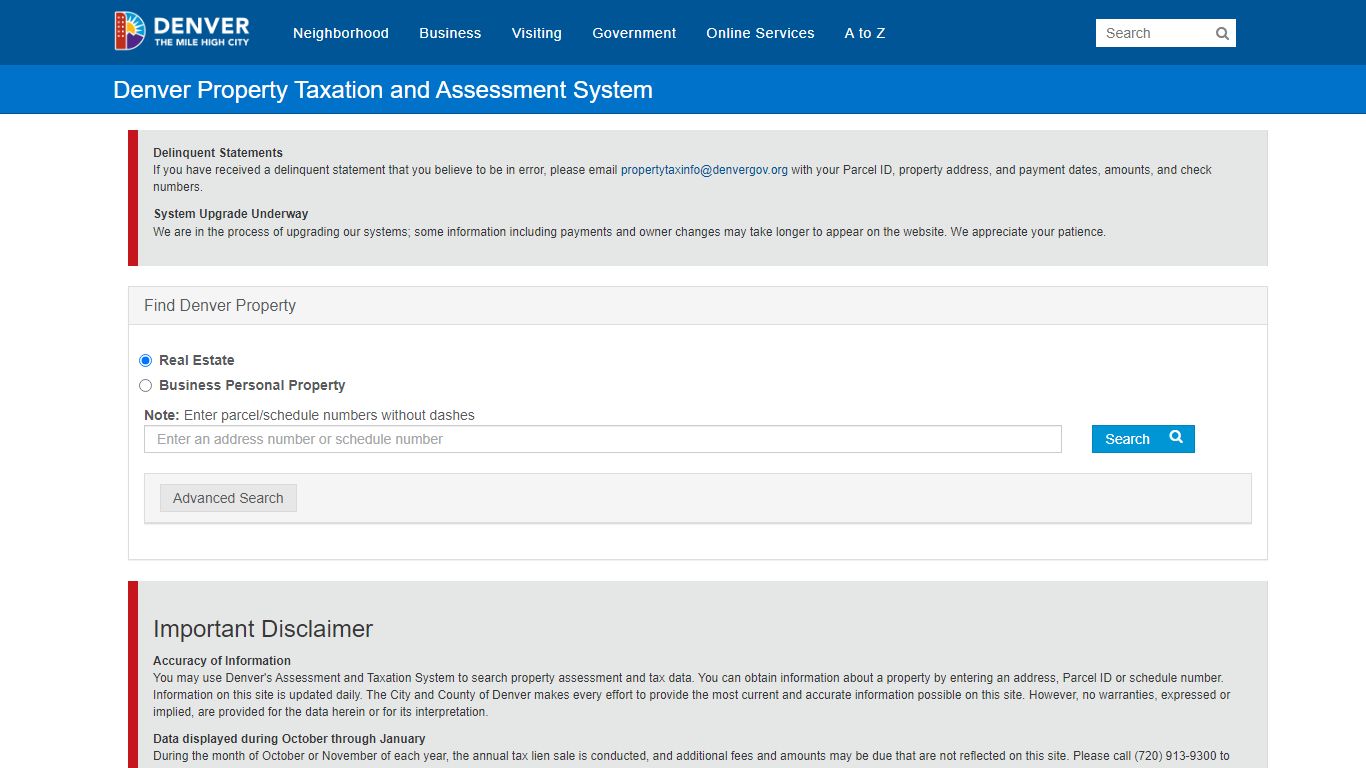 Denver Property Taxation and Assessment System | Search